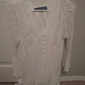 White knee length dress with button front